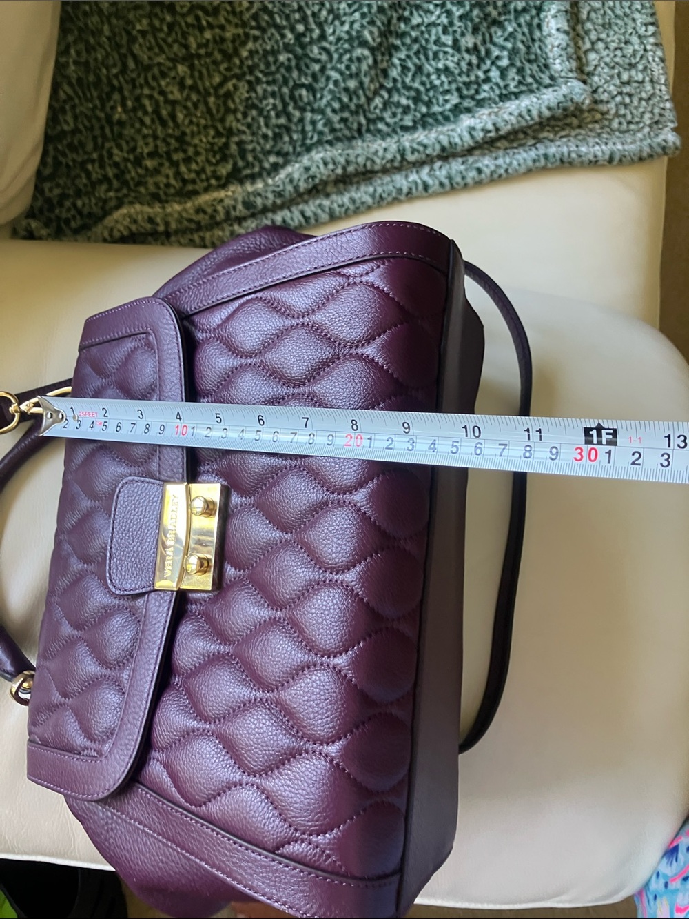 Vera Bradley Quilted Leather Stella Satchel in Aubergine, eggplant gold hardware - Picture 14 of 14